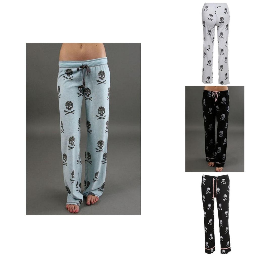 Women Fashion Lacing Skulls Printed Elastic Wide Leg Pants Plus Size 5xl Casual Trousers