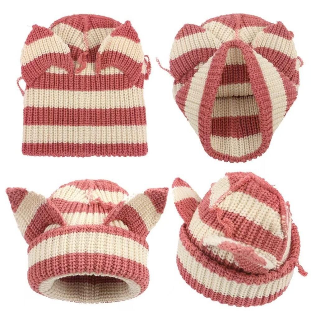 Yarn Knitted Beanie Hat Y2K Harajuku Knitted Skull Cap Gifts Cat Ear Beanie Casual Streetwear