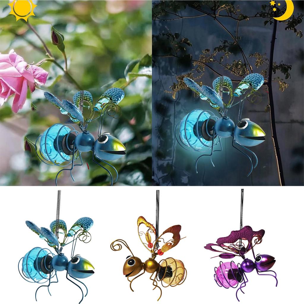 Courtyard Decoration 3d Solar Simulation Outdoor Garden Hanging Ornaments Waterproof Colorful Bee Iron Decoration Pendant
