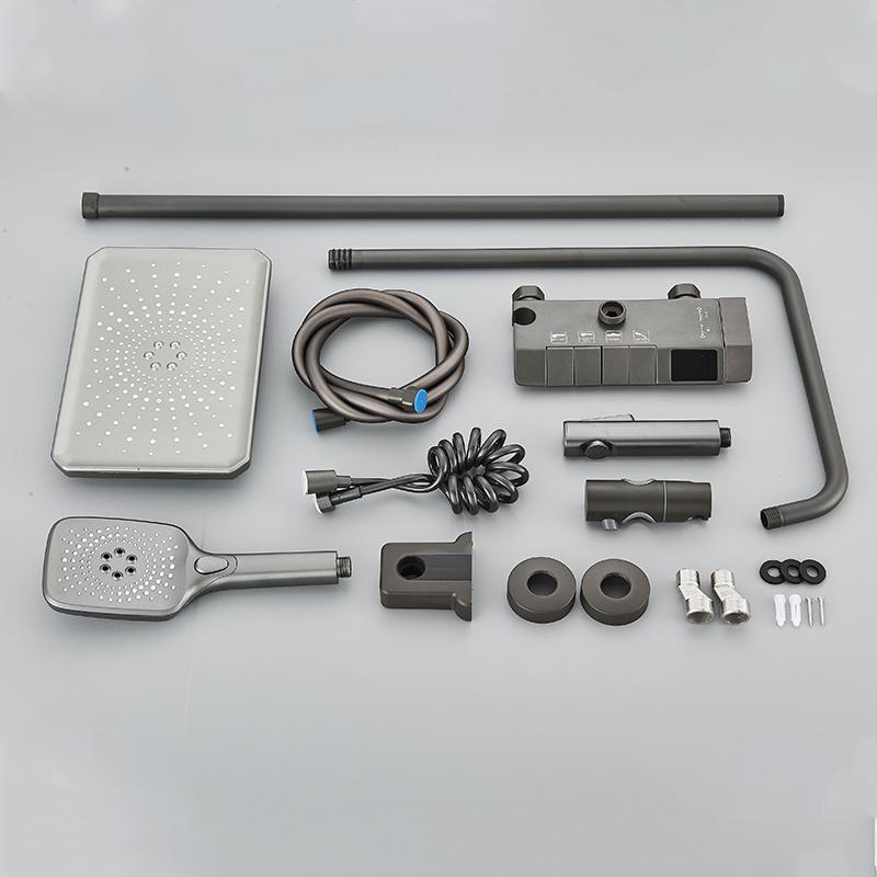 Grey Piano Digital Shower Set Intelligent Brass Bathroom Faucets Hot Cold Waterfall Tap Rainfall Gray Shower System Chuveiro