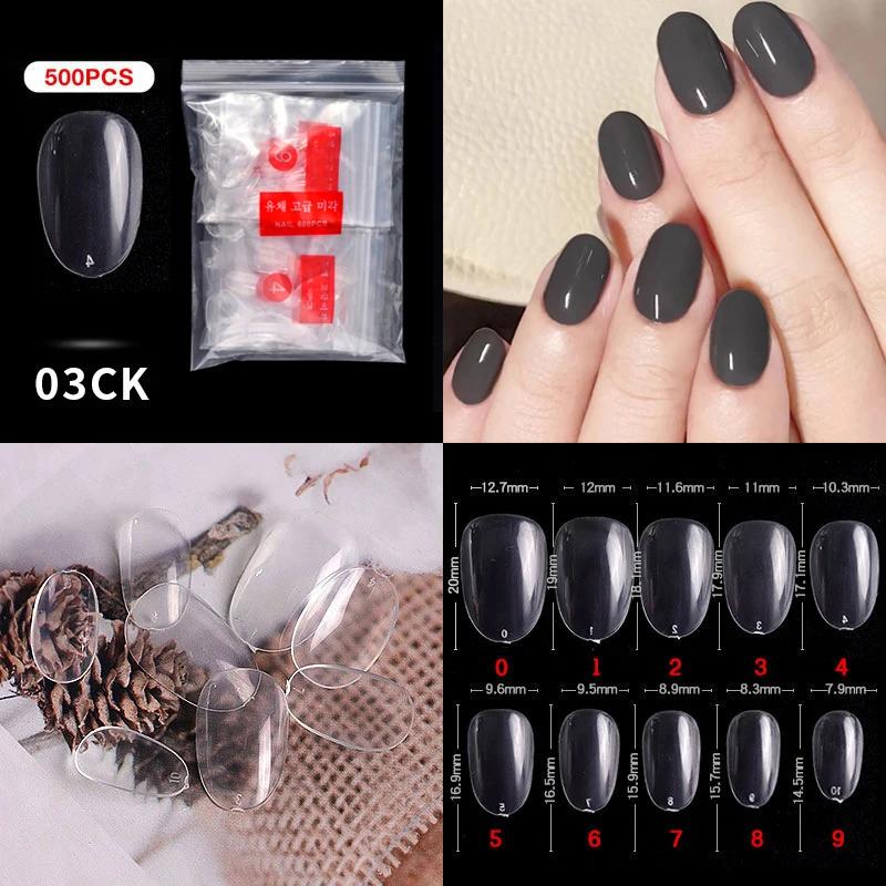 500PCS Natural Transparent Ballerina Almond  Round End Full/Half Ballet Coffin French False Nail Tips Fake Toenail Tip Manicure