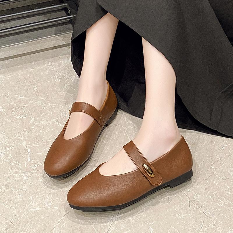 

2025 High Quality Retro Style Round Toe Women Mary Jane Shoes Ladies Soft Sole Flats Casual Dress Street Style Shoes 35 коричневый