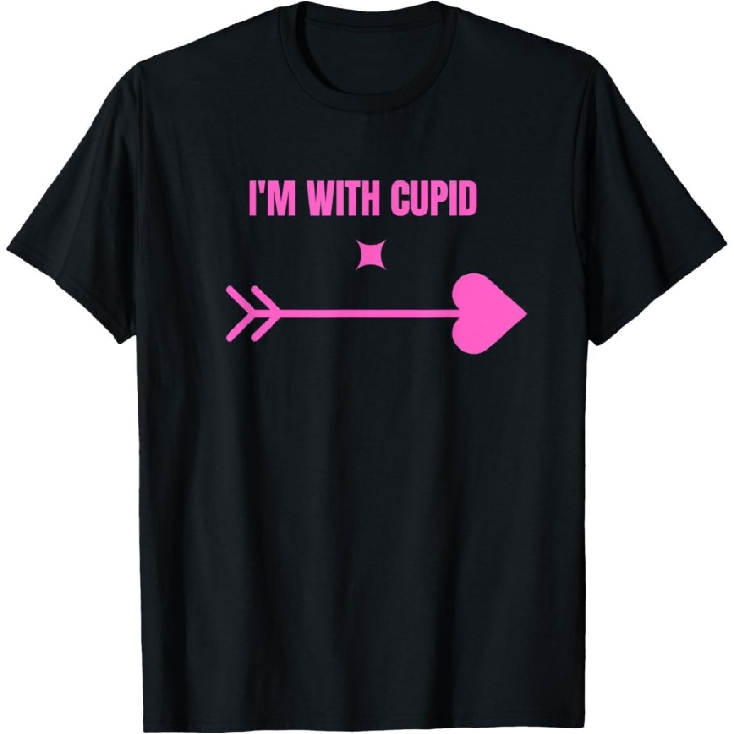 Pink Valentine s Day Heart Arrow I m With Cupid Arrow T-Shirt S
