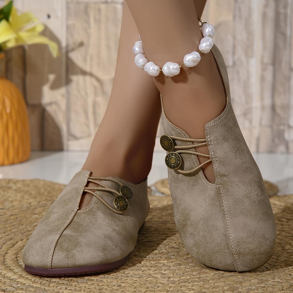 Pohodlné dámské baleríny s měkkou podrážkou a kulatou špičkou - zdobené přezkou, jednobarevné, ležérní, prodyšné, snadné nazouvání