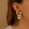 Personality Dripping Oil Skull Earrings Flower Enamel Skeleton Stud Earrings  Autumn