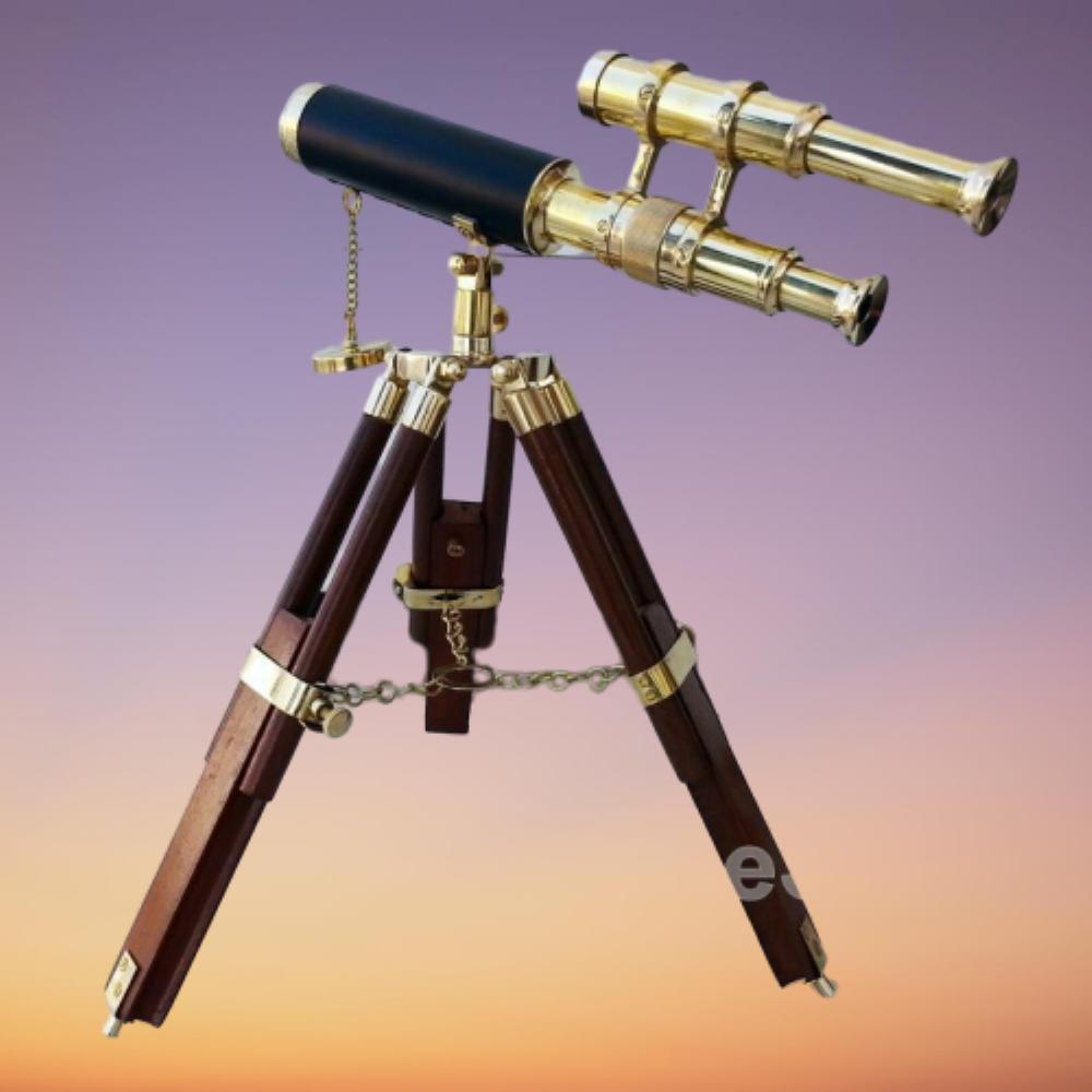 Brass Telescope With Wooden Tripod Stand Maritime Nautical Vintage Desk Décor