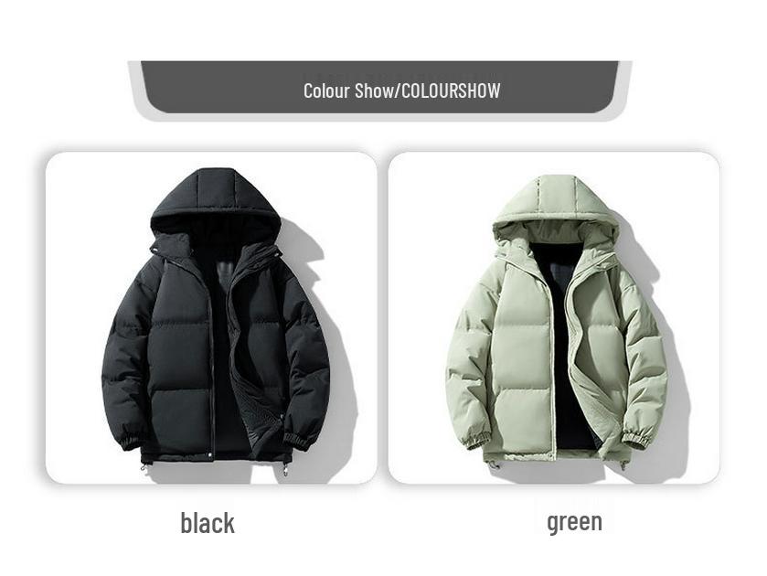 Men's Thick Warm Hooded Cotton Jacket - Versatile Solid Color, Basic Style for Couples.