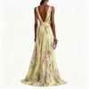 Women's Elegant Floral Print Sleeveless V-Neck Maxi Evening Dress for Formal Events