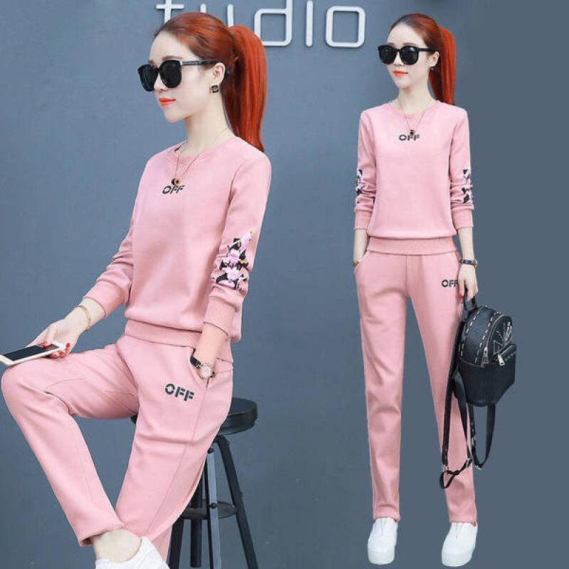 Trendy Spring/Summer 2025 Plus Size Women's Round Neck Sweatshirt & Long Pants Set