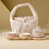 Pile Painted Peony Butterfly Love Flower 1 Bowl 2 Cups Travel Tea Set Outdoor Picnic Portable Tea Set Bag Special Kung Fu TeaSet