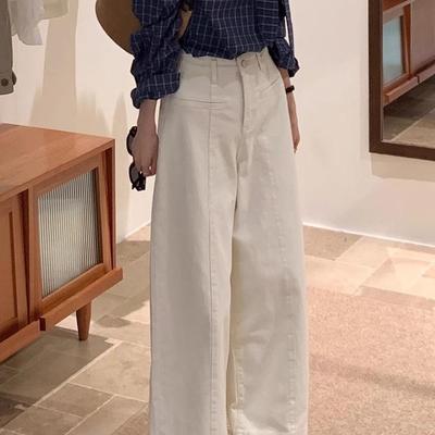 Korean Style Wide-Leg High-Waist Jeans, Summer 2025 Collection, Apricot Casual Versatile Straight Pants