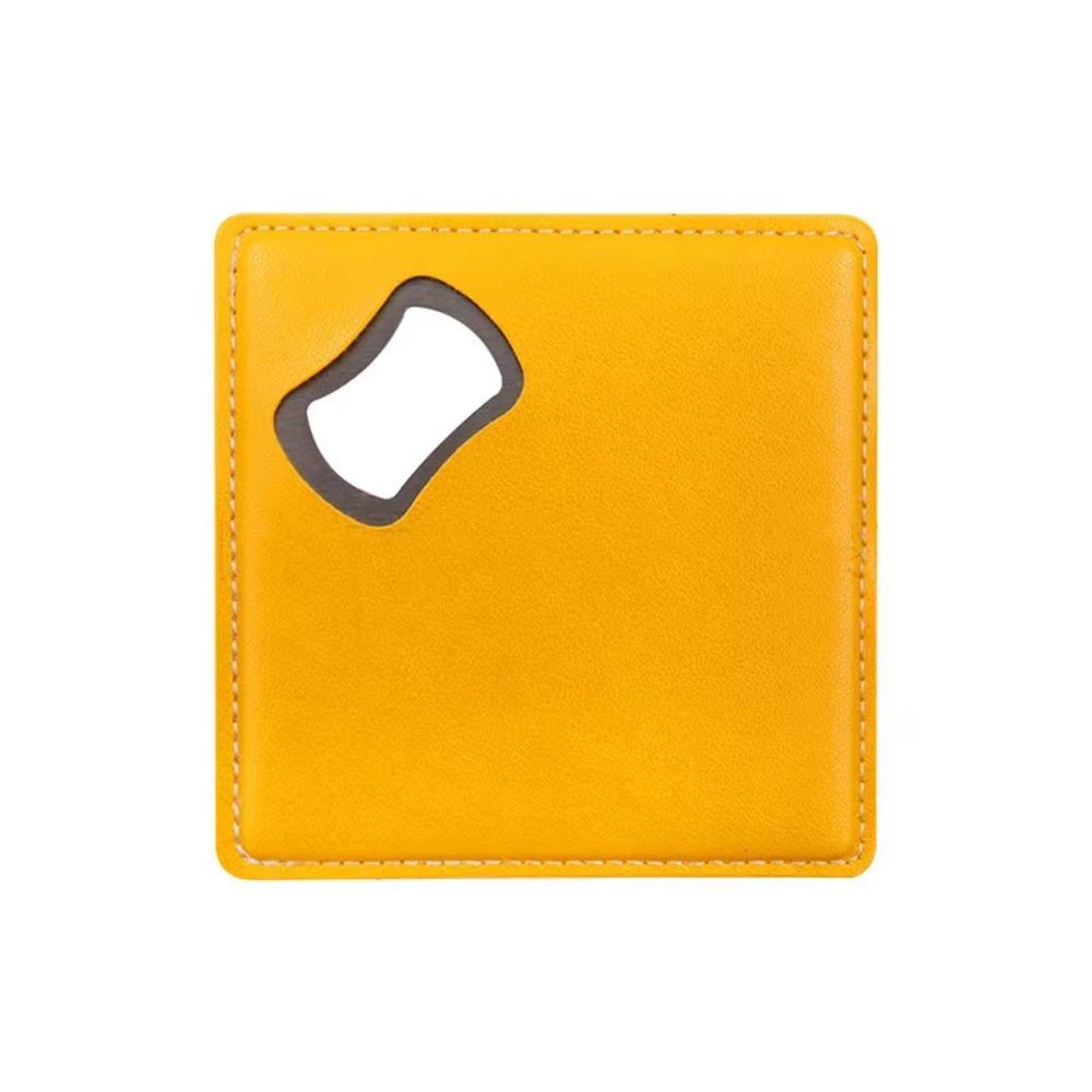 Square Coasters PU Leather Bottle Opener Multifunctional Cup Mat  Party