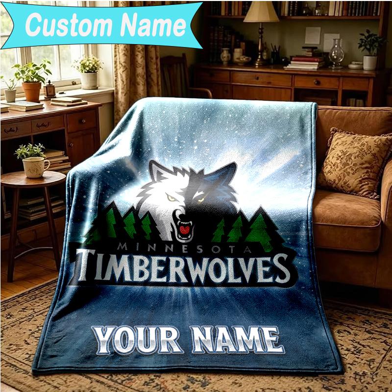 1PC Custom Name Blanket Timberwolves Logo Flannel blankets Patterns Throw Blanket All-Season Soft Gift for Couch, Bed, Camping, Birthday gifts