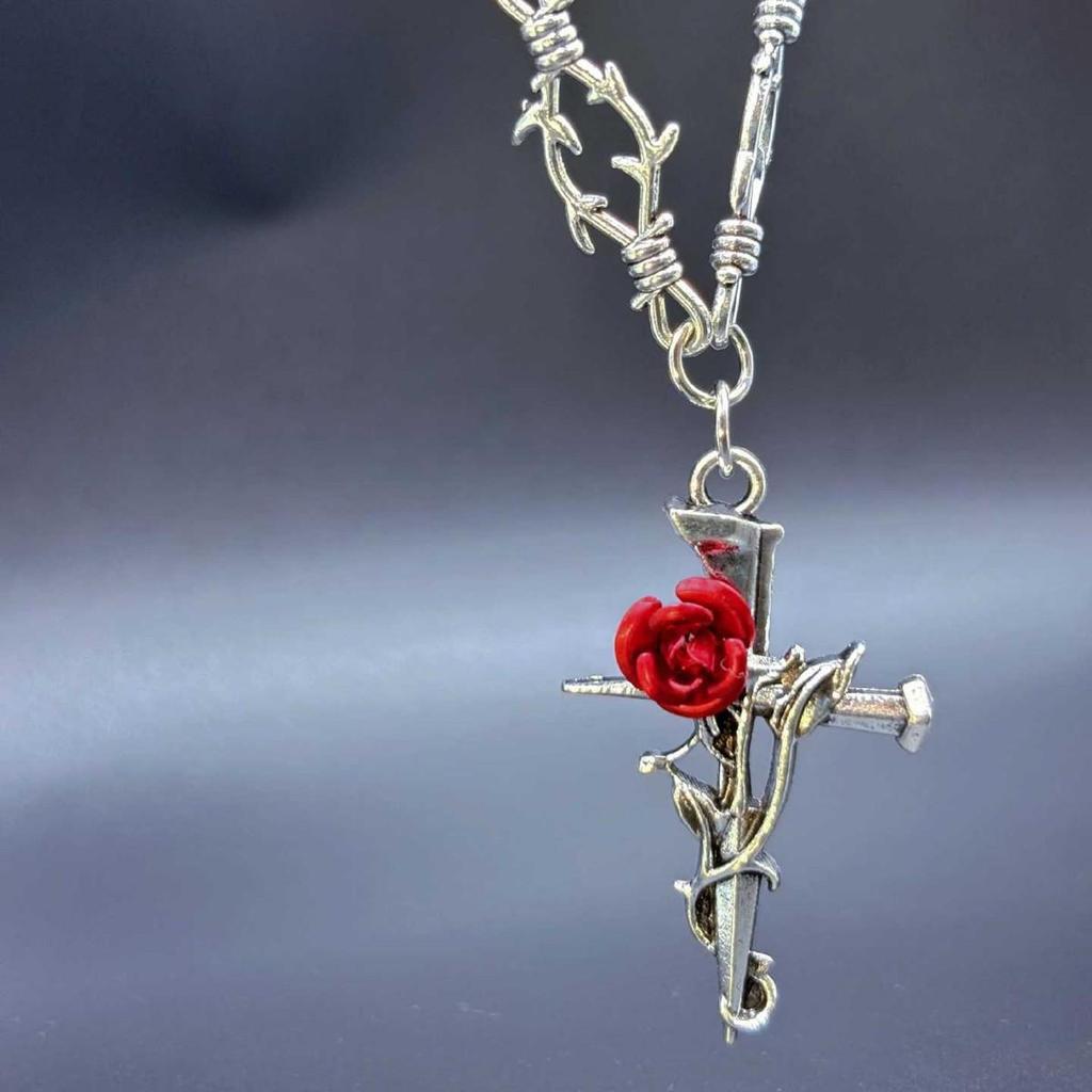 Europäische und Amerikanische Gotische Punk Rose Kreuz Anhänger Halskette