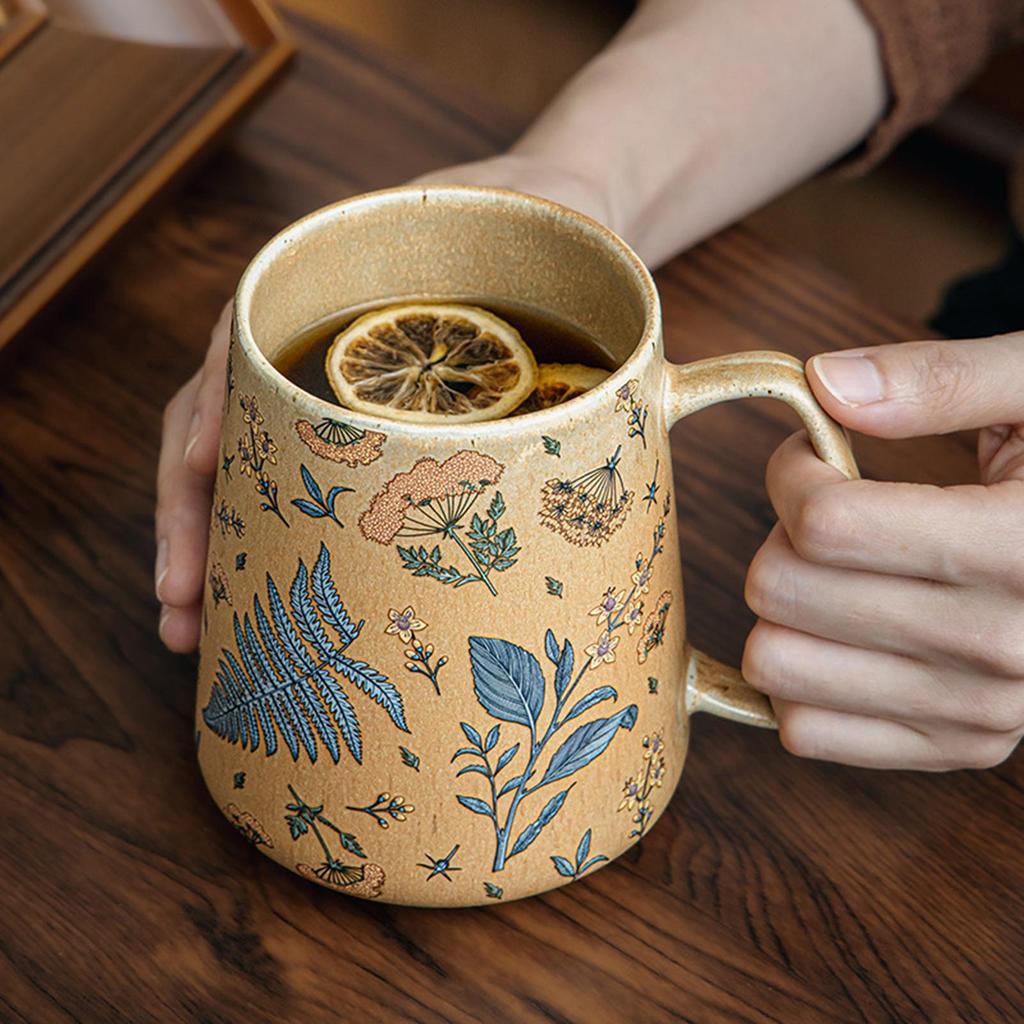 Ceramic Mugs Coffee Cups Hand Painted Irregular Flower Milk Tea Cup Korean Style Oatmeal Breakfast Mug Drinkware Kitchen