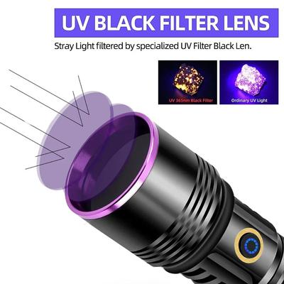 Portable UV LED Flashlight Aluminum Alloy Waterproof Type C Rechargeable Black Light Torch for Pet Urine Detector Resin Curing