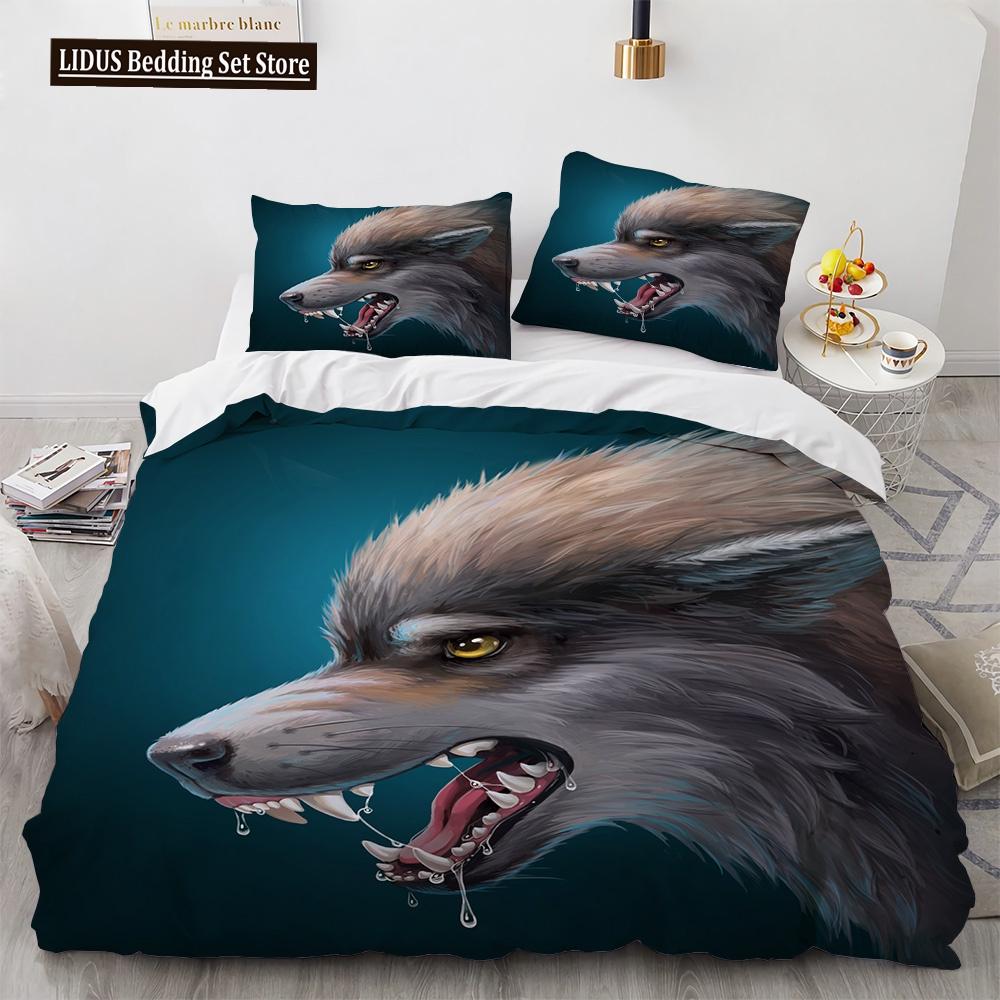 Wolf Duvet Cover Set Black White Wolf Yin And Yang Pattern Wild Animals Comforter Cover King Queen Size For Kid Boys Bedding Set