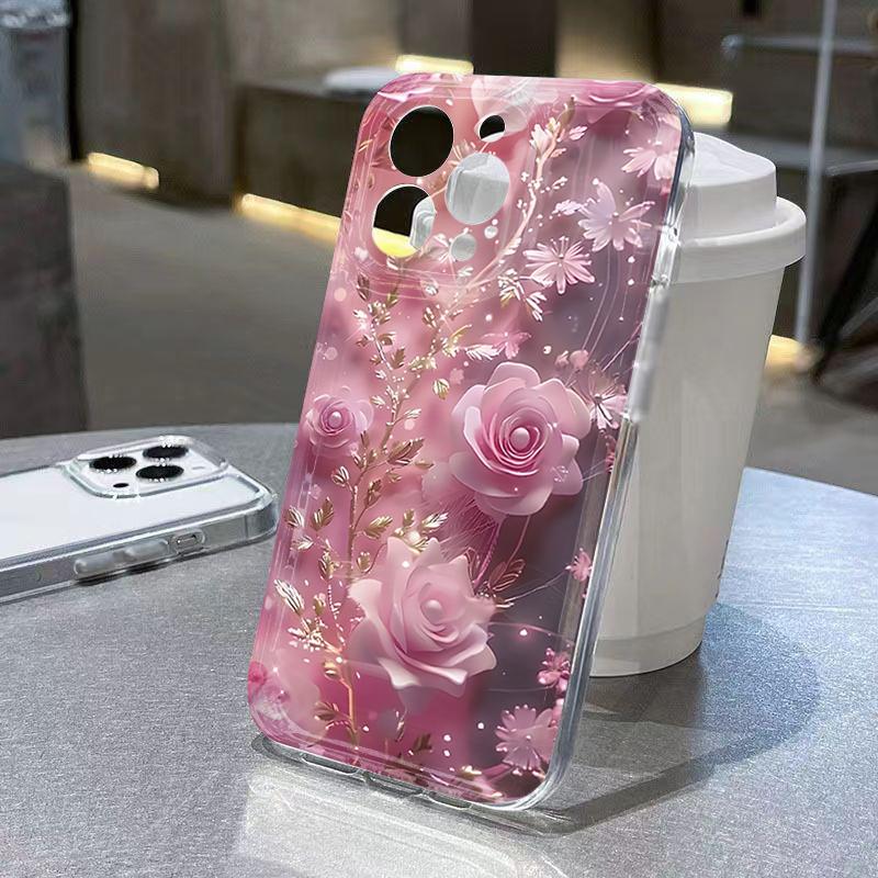 Vibrant Red Rose Floral Clear Phone Case for iPhone 17 16 15 14 13 12 11 16E Series Pro Max Plus Double Layer Protection