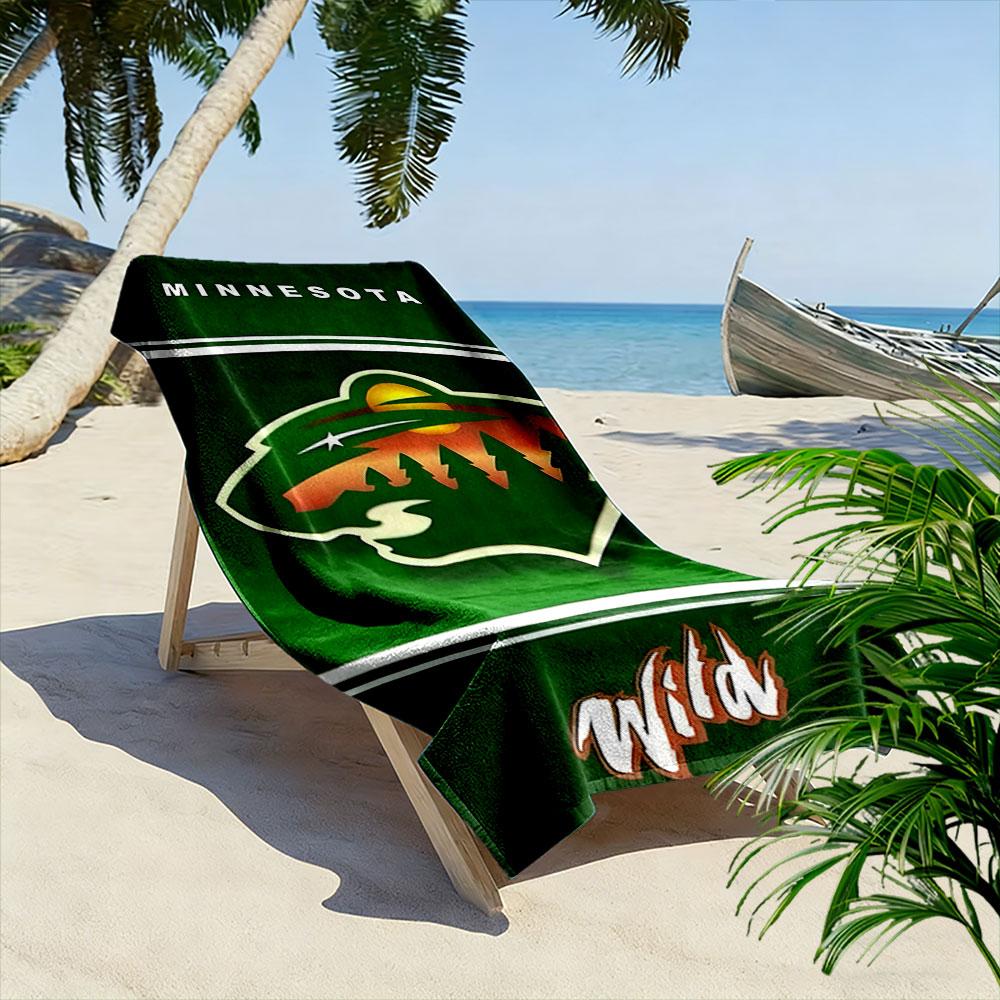 "Green Minnesota Wild Logo Design" Patterned beach towel quick dry perfect for travel outdoor sports jogging the beach and swimming