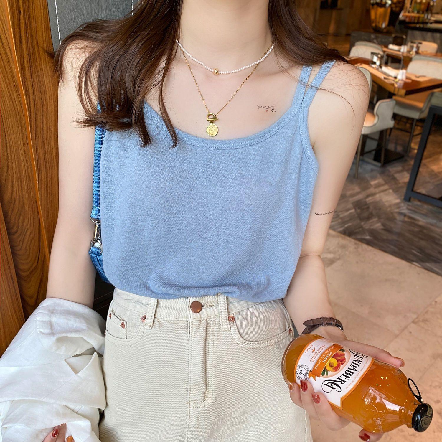 Ice Silk Knitted Vest Women s Inner Wear Summer Outer Wear Bottoming Suspender Loose Top Design Niche Ins Sweet and Spicy OneSize синий