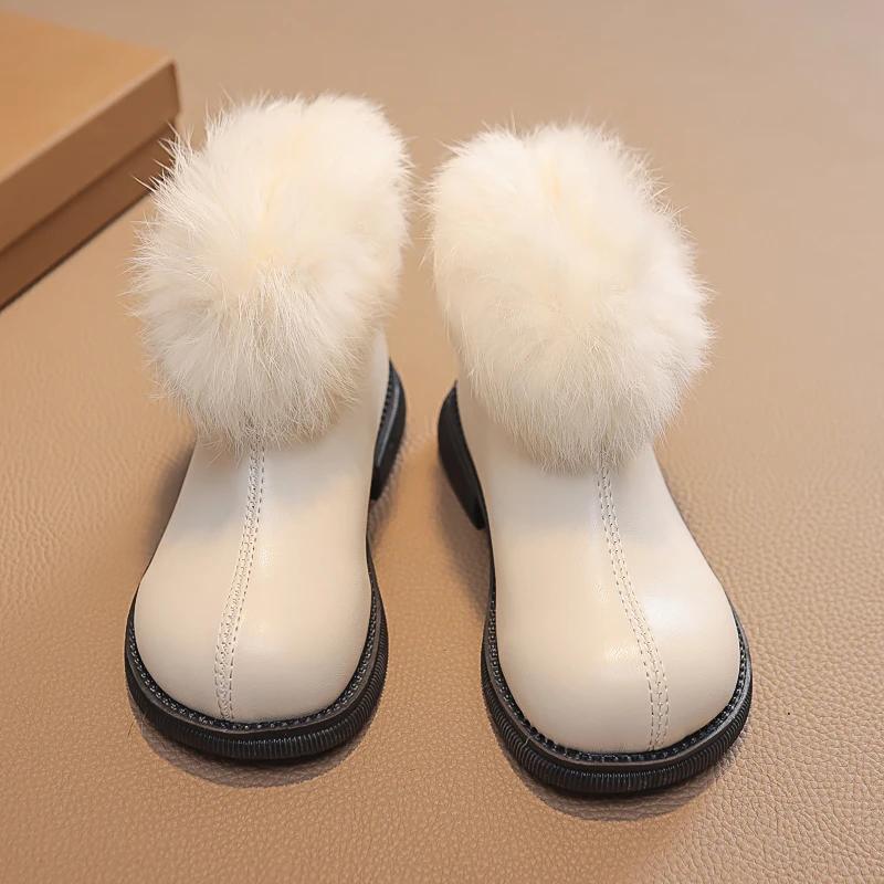 Girls Boots Plush Versatile Soft Warm Autumn and Winter Korean Style Children Fashion Casual Short Boots PU Cotton Kids Boots