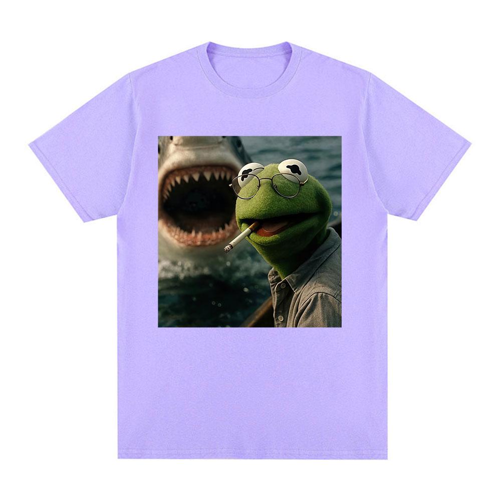 Dark Humor Frog Shark Graphic Funny Meme Tshirt Unisexs Clothing Fashion Tshirts Cotton Casual Short Sleeve T Shirts Streetwear