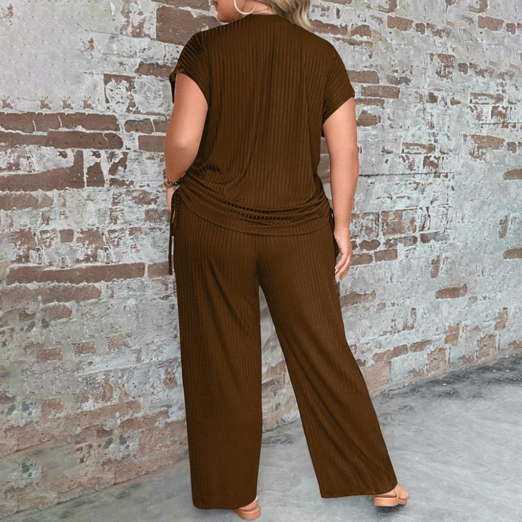 Women's Plus Size Set Loose Comfortable Casual Fashionable Round Neck Color Two-piece Set