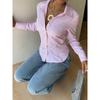 Autumn Temperament Striped Waist Long-sleeved Shirt Lace-up Shirt for Women