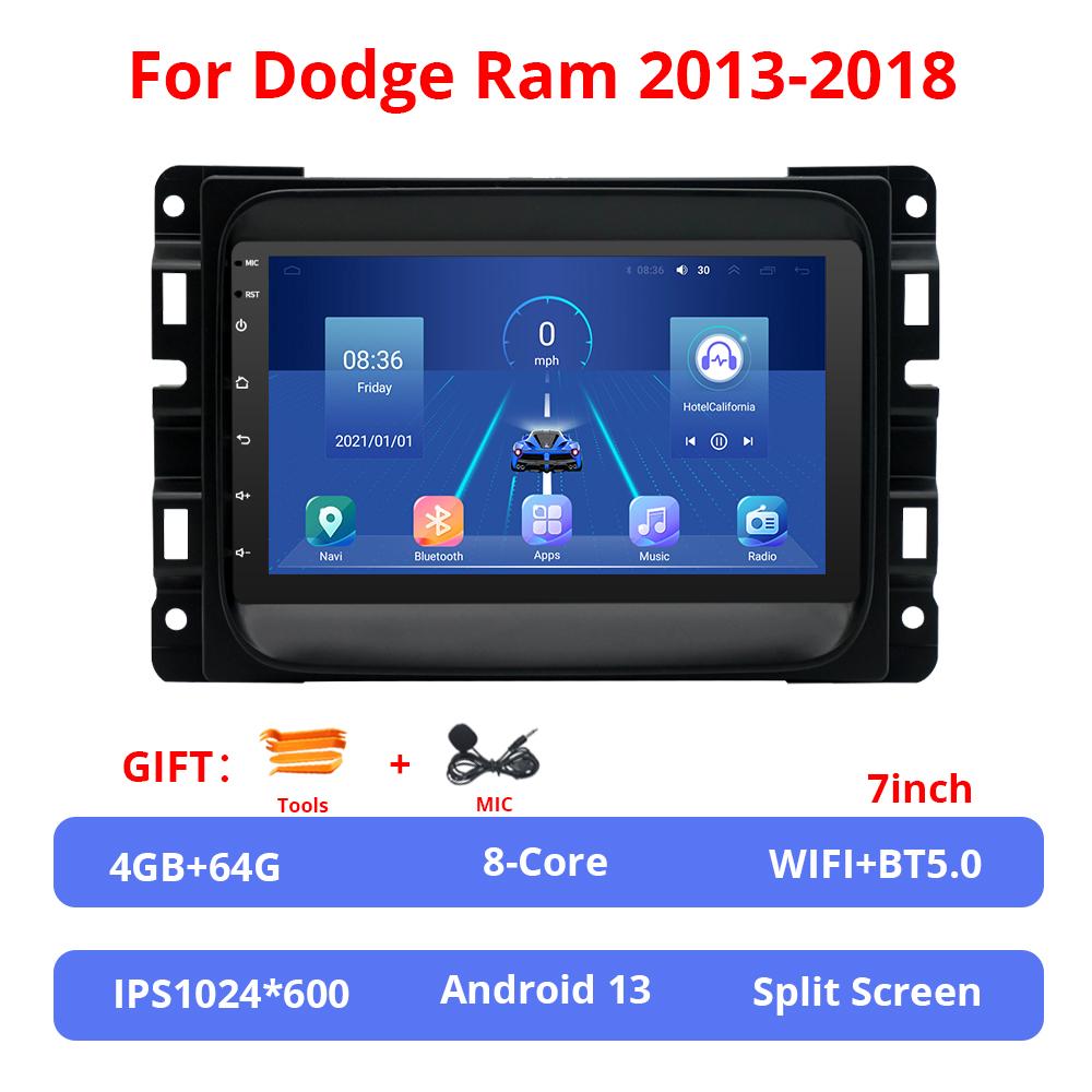 NAVIGUIDE 7 Inch Android 13 For Dodge Ram 13-18 No DVD Car Wireless Carplay & Android Auto With IPS Touch Screen 4G WIFI BT 5.0