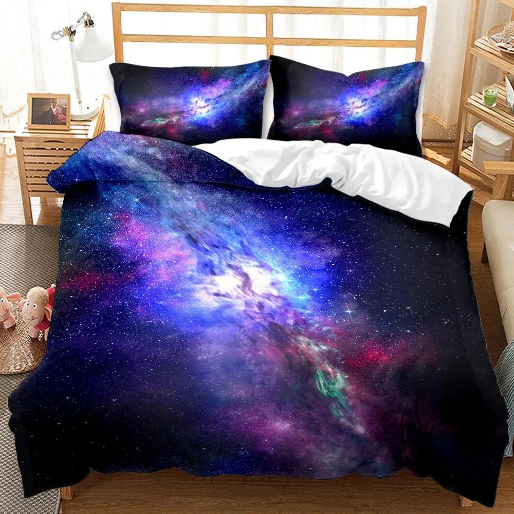 3D Galaxy Duvet Cover Set Single double Twin/Queen 2pcs/3pcs/4pcs bedding sets Universe Outer Space Themed Bed Linen 2