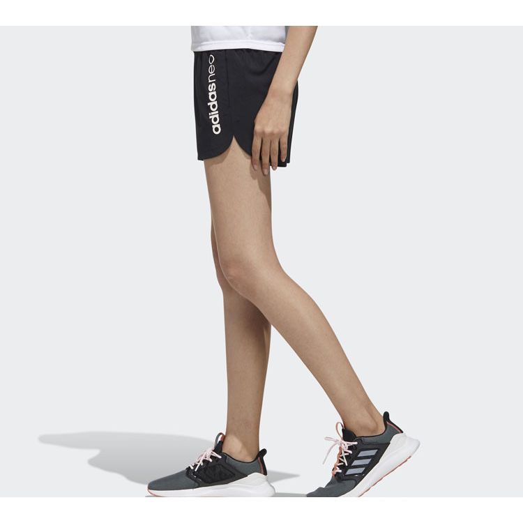 Adidas Neo Alphabet Print Mid-Waist Fitted Elastic Sports Casual Shorts Women Shorts Black FN6443