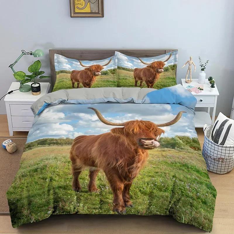 Highland Cow Duvet Cover Bull Cattle Bedding Set Western Cowboy Comforter Cover Full Queen For Boys Teen Farmhouse Quilt Cover