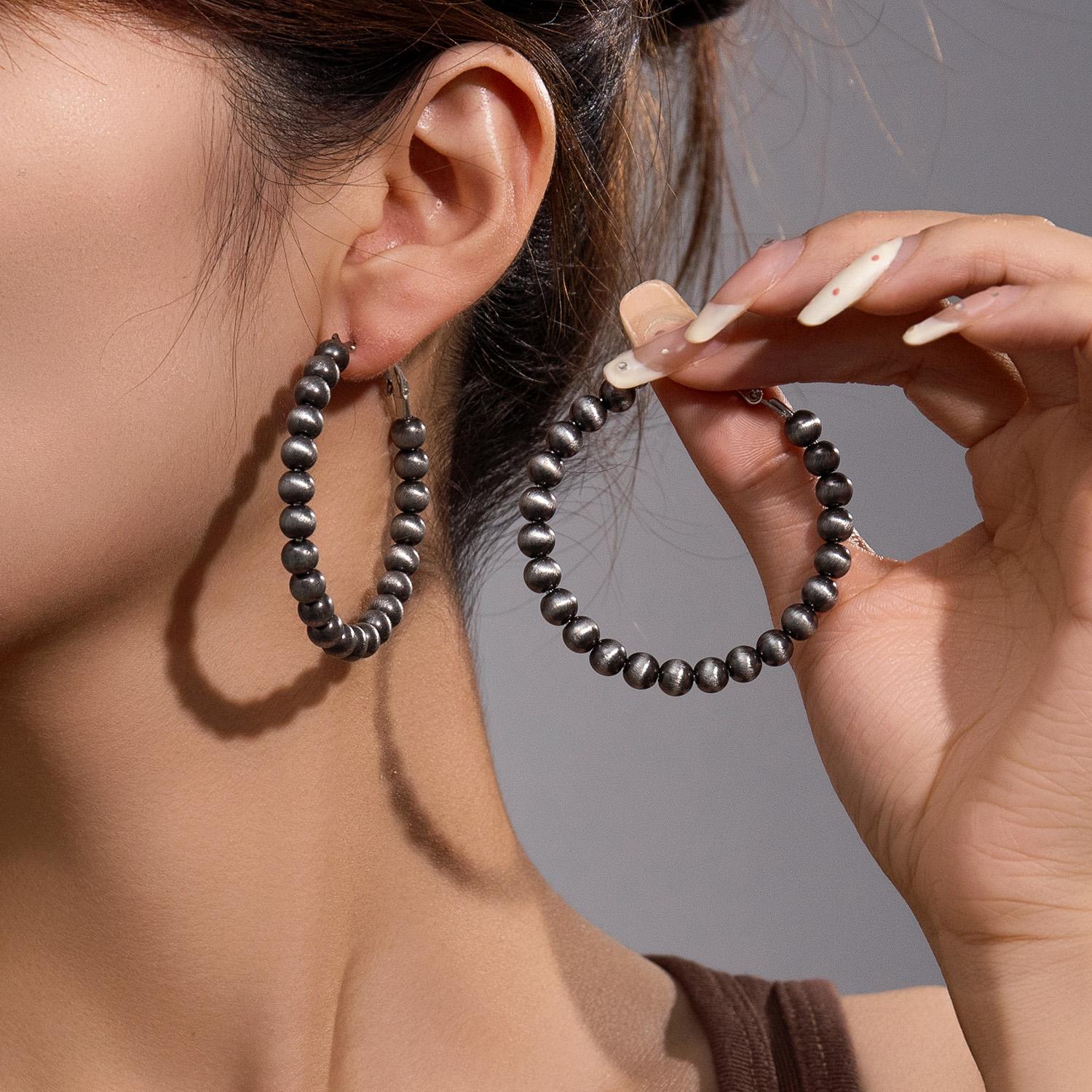 

Retro ethnic style gradually changing color brushed CCB bead ring women s Navojo bead earrings fashionable and versatile