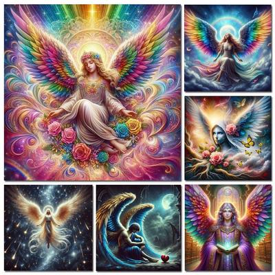 Handgemaakte DIY Religieuze Man Diamantschilderset Engelenvleugels Kruis Geborduurde Bloemkunst Diamantmozaïek Huisdecoratie