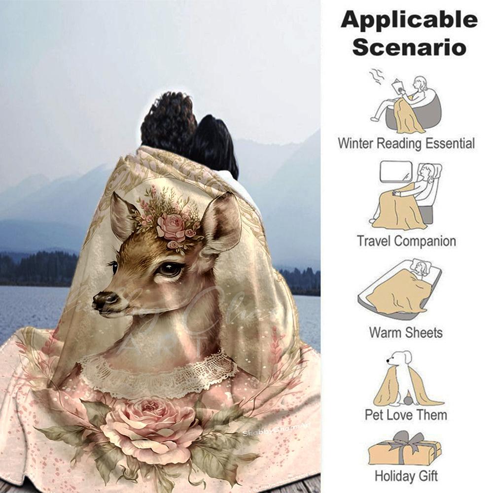 1 Stück Hirsch, Blumen Decke Leichte Flanell Überwurfdecke für Sofa Bett Reise Camping Wohnzimmer Büro Couch Stuhl