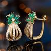1 Pair Women's Green Cubic Zirconia Flower Drop Dangle Earrings Luxury Gold Color Wedding Party Jewelry Gifts