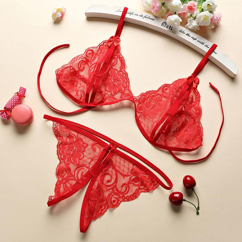 Sexy Open-crotch Lingerie Set Sweet Lady Lace Top Panties Women Black White Transparent Bra Thong Suit Anime Porn Body Underwear