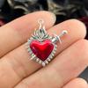 6pcs Flame Sacred Heart Sword Charm Enamel Thorns Sacred Heart Pendant Designer Charms Fit Jewelry Making DIY Jewelry Findings
