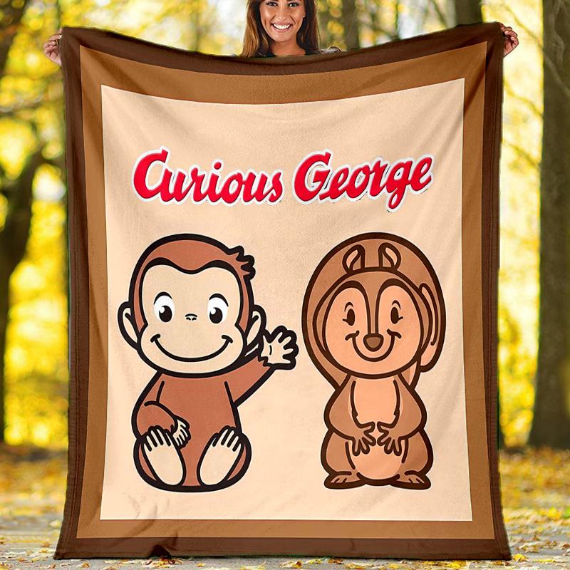 1pc Curious George8 Theme Blanket - Digital Print, Polyester, Cozy for All Seasons, Perfect for Outdoor, and Travel