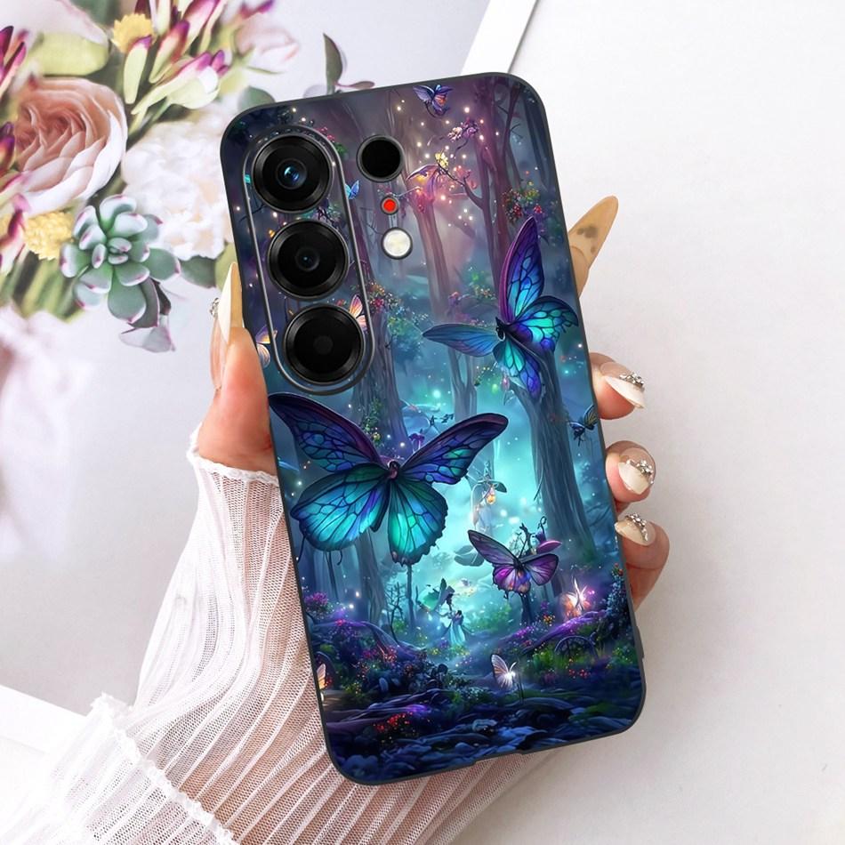 For Tecno Camon 50 4G CN5 Cute Flower Butterfly Cat Painted Case For Tecno Camon50 4G Black Silicone Soft Phone Cases