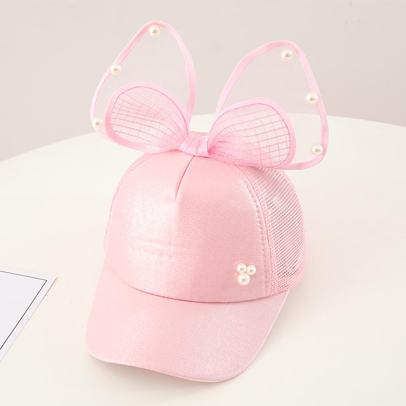 Children Big Bow cartoon Baseball Cap Cute Girls Pearl Snapback caps Sun Caps Mesh Rabbit Ear UV Protection Summer Hats boy