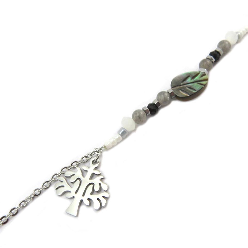 Les Trésors De Lily [P4907] - Bracelet acier 'Arbre de Vie' gris argenté