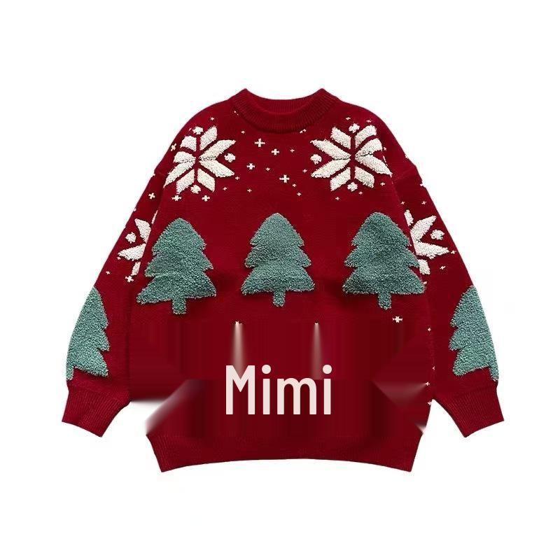 Cozy Christmas Reindeer Couple Sweater - Loose Fit, Fleece, Winter Knitwear