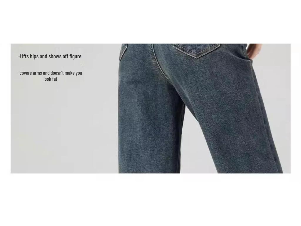 Women's High-Waist Retro Blue Slimming Cigarette Jeans - 2025 Spring & Autumn Collection