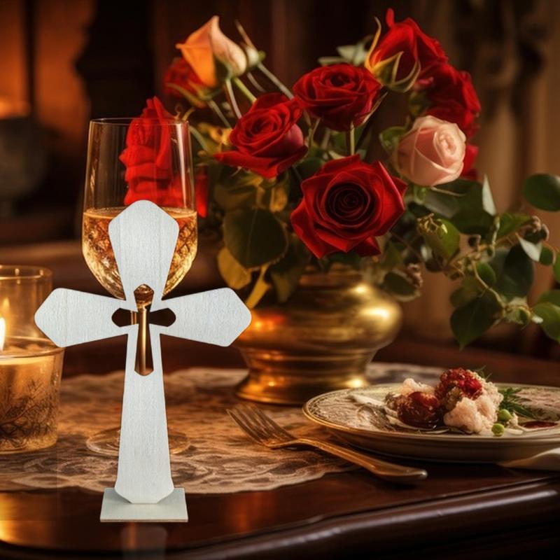 10PCS Wooden Crosses Standing Candlestick Projection Jesus Crucifix Christian Baptism Table Centerpieces First Communion Decor