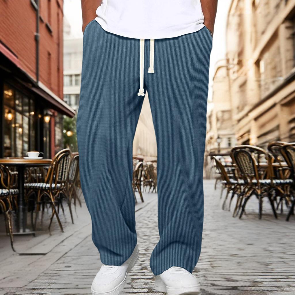 Men’s Drawstring Waist Loose Fit Corduroy Lounge Pants Casual Straight Leg Trousers with Adjustable Waistband