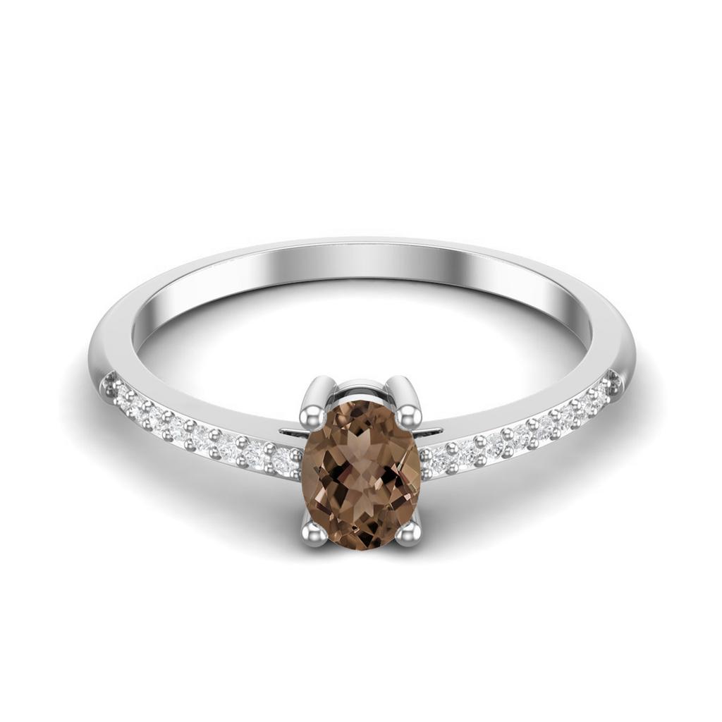 2.2 Ctw Oval Smoky Quartz 925 Sterling Silver Solitaire Women Engagement Ring