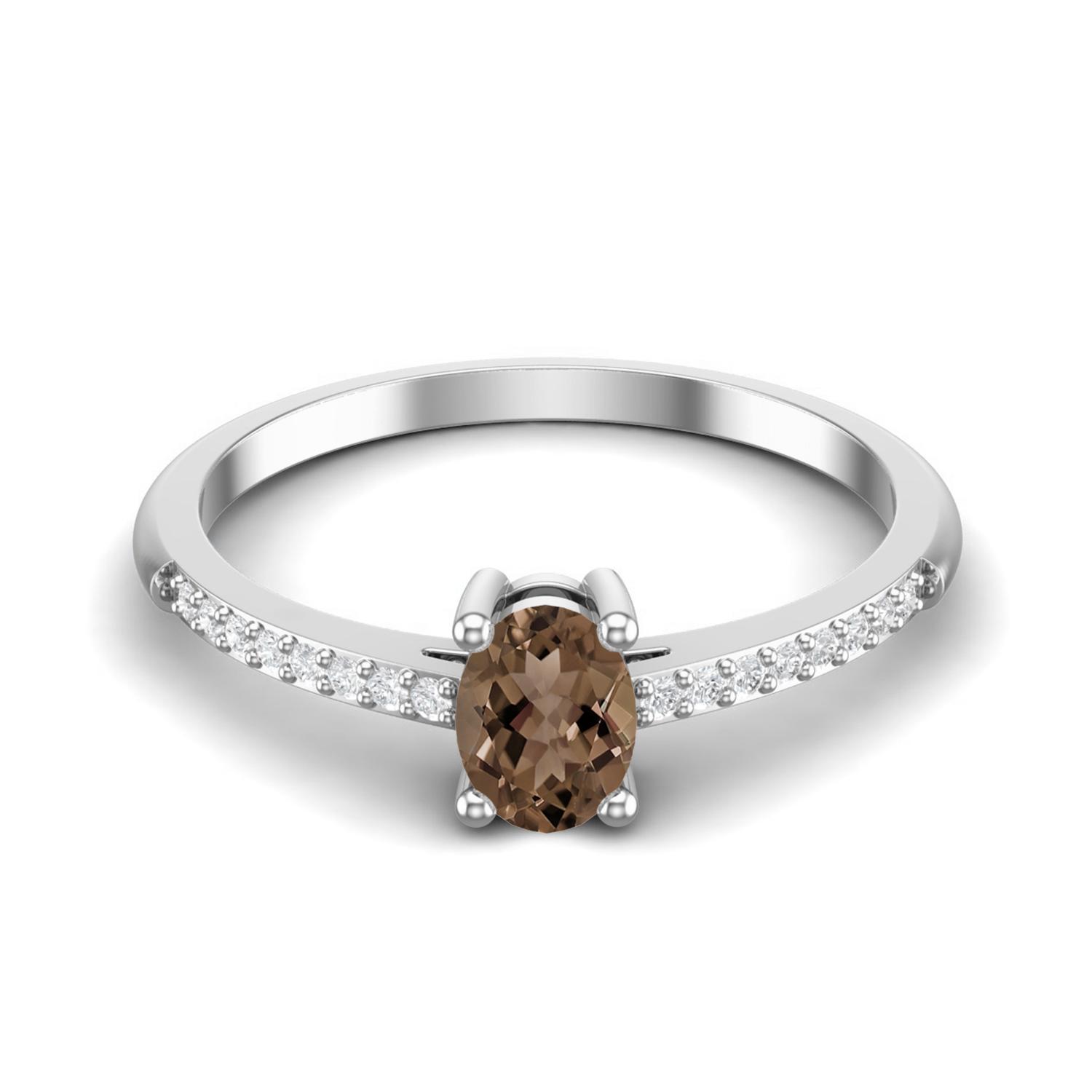 2.2 Ctw Oval Smoky Quartz 925 Sterling Silver Solitaire Women Engagement Ring 8 белый