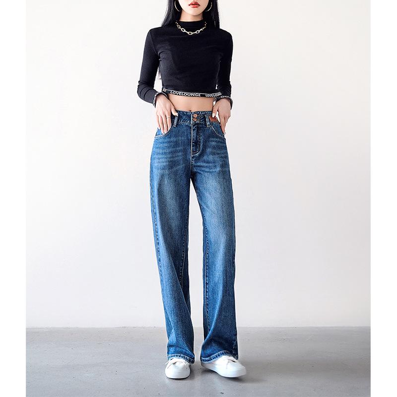 Women's High-Waisted Washed Wide Leg Jeans - Autumn/Winter
