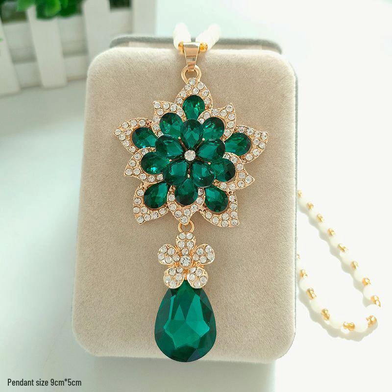 Damen Lange Blumen-Anhänger-Halskette - Elegante Wassertropfen-Pulloverkette für Herbst/Winter